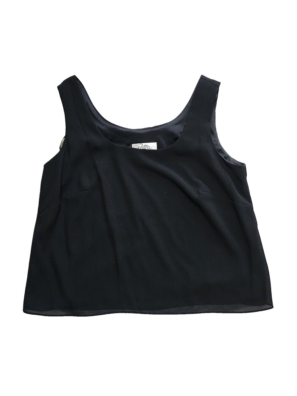 Patra Woman Tank Top Size 14 Polyester Lined Overlay Black Sheer Bottom